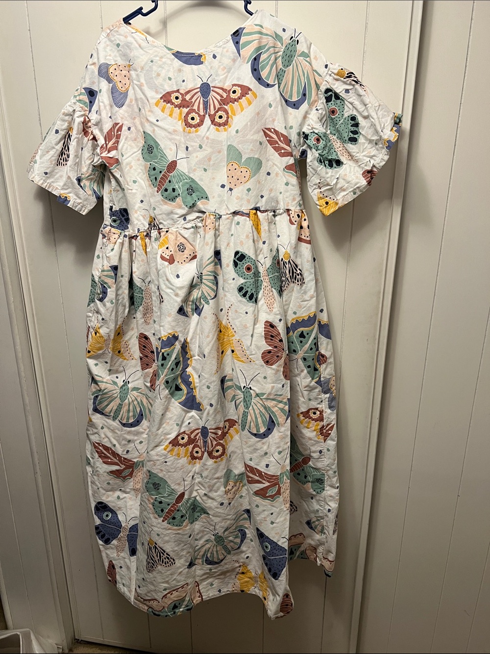 White Butterfly moth  Print Dress handmade Large